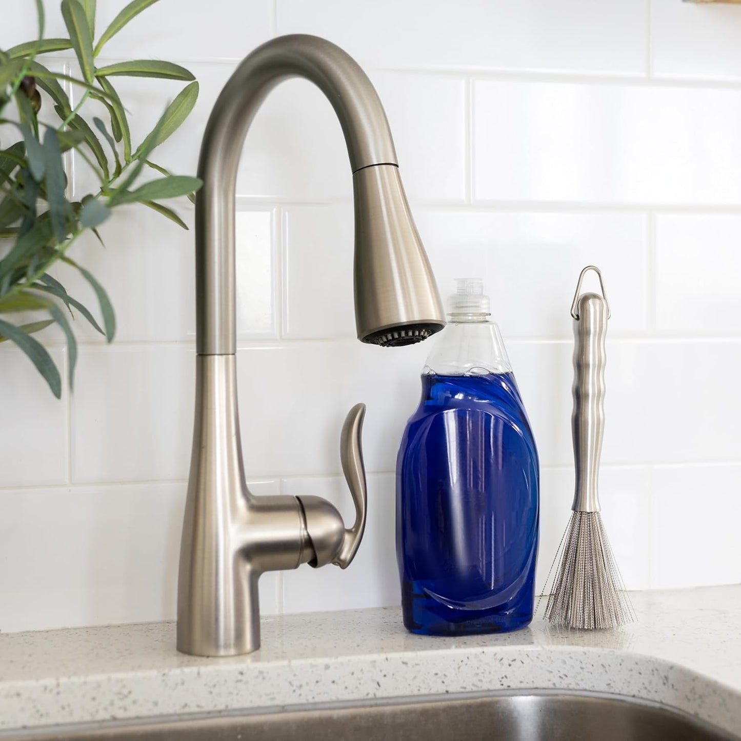 Fox Run Kitchen Brush, Stainless Steel Cleaning Brush for Tumblers, Glasses, Dishes, and Pans, 10.25"