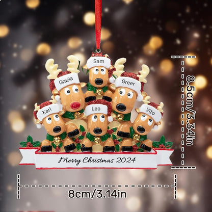 Personalized Christmas Ornaments 2025, Custom Reindeer Family Ornaments for Trees with Names, Handcrafted Christmas Deer Decorations for 2-8 Members, Meaningful Xmas Family of 6
