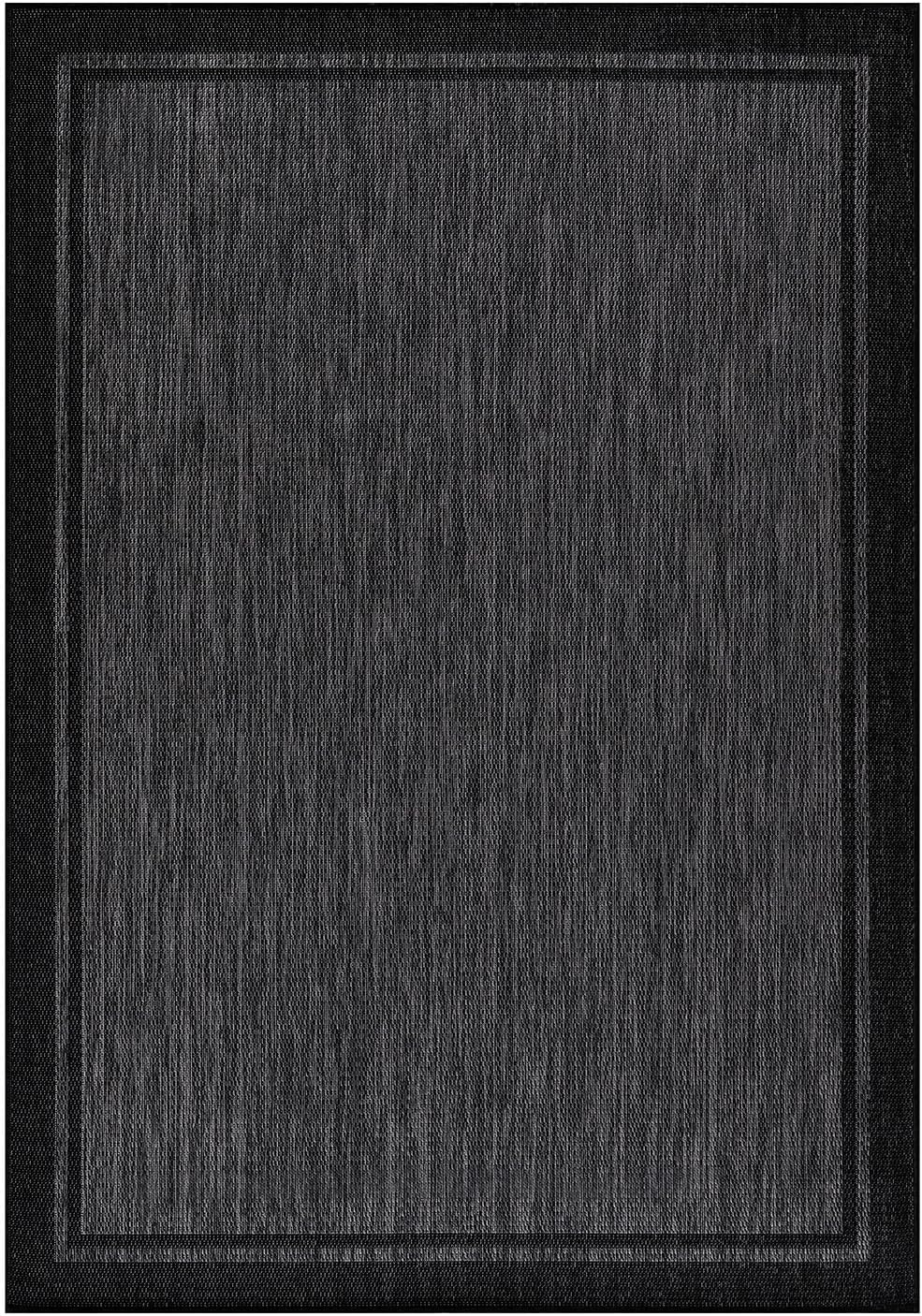 CAMILSON Indoor Outdoor Rug, 10x14 Bordered Dark Grey Black Modern Large Area Rugs for Indoor and Outdoor Patios, Kitchen and Hallway Mats, Washable Porch Deck Outside Carpet (Bordered Black, 10 x 14)