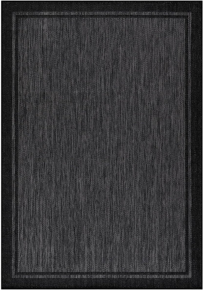 CAMILSON Indoor Outdoor Rug, 6x9 Bordered Dark Grey Black Modern Area Rugs for Indoor and Outdoor Patios, Kitchen and Hallway Mats, Washable Porch Deck Outside Carpet (Bordered Black, 6 x 9)