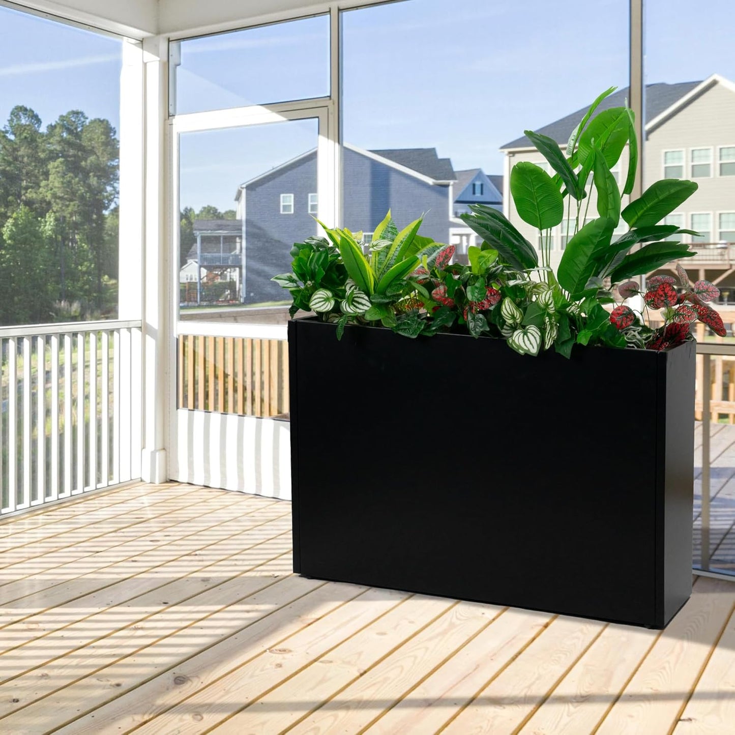 Kozyard 36" x 12" x 24" Metal Rectangular Planter Box Steel Long Box Planter Black Powder Coated Steel Plant Pot All-Weather Use with Partition Panel for Indoor Outdoor for Trees, Plants Flowers