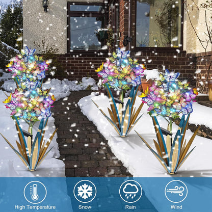 Homight Solar Metal Agave Butterfly Flower Stick Garden Sculpture - Outdoor Gift, Christmas Lights - Swaying Butterfly Garden Lights (2 PCS Blue)