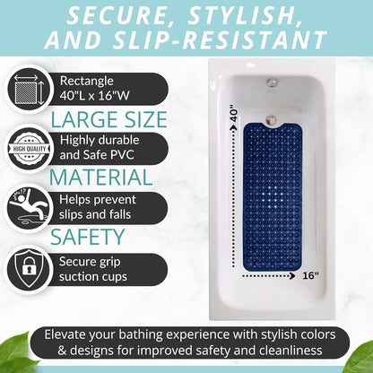 ENKOSI Bath Mat - Large Non Slip Bathtub & Shower Mat - Extra Long 40 x 16 Inch Bathroom Mats for Tub Nonslip Anti Slip Bathmats (40x16 Navy 1-Pack)