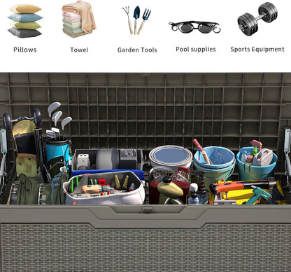 YITAHOME 80 Gallon Resin Deck Box, Weather Resistant Outdoor Rattan Storage Box, Lockable Indoor Outdoor Storage for Supplies and Essentials, Taupe