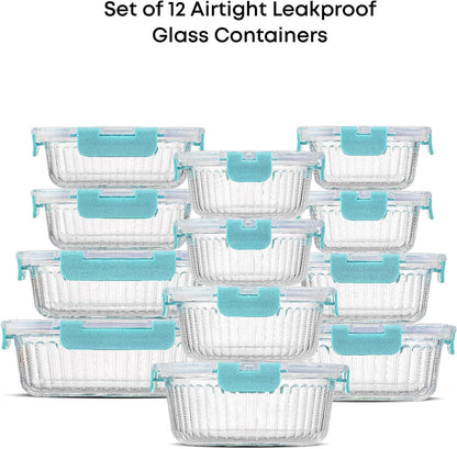 JoyJolt 24pc Borosilicate Glass Storage Containers with Lids | 12 Airtight/Freezer Safe Food Storage Containers for Pantry and Kitchen | Meal Prep Container for Lunch | Glass Tupperware Set