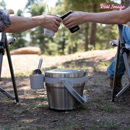 Large Insulated Ice Bucket with Lid – Stainless Steel Ice Bucket and Scoop – Ice Buckets for Parties, Bars – Ice Bucket with Lid and Scoop – Outdoor Ice Bucket, Cocktail Use (White)