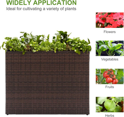 LEWIS&WAYNE Large Rectangular Block Planter Box Handmade Wicker Tall Planters for Outdoor Plants with Removable Liners Modern Planter for Indoor Outdoor Patio Deck - Brown, 38''x11''x30''
