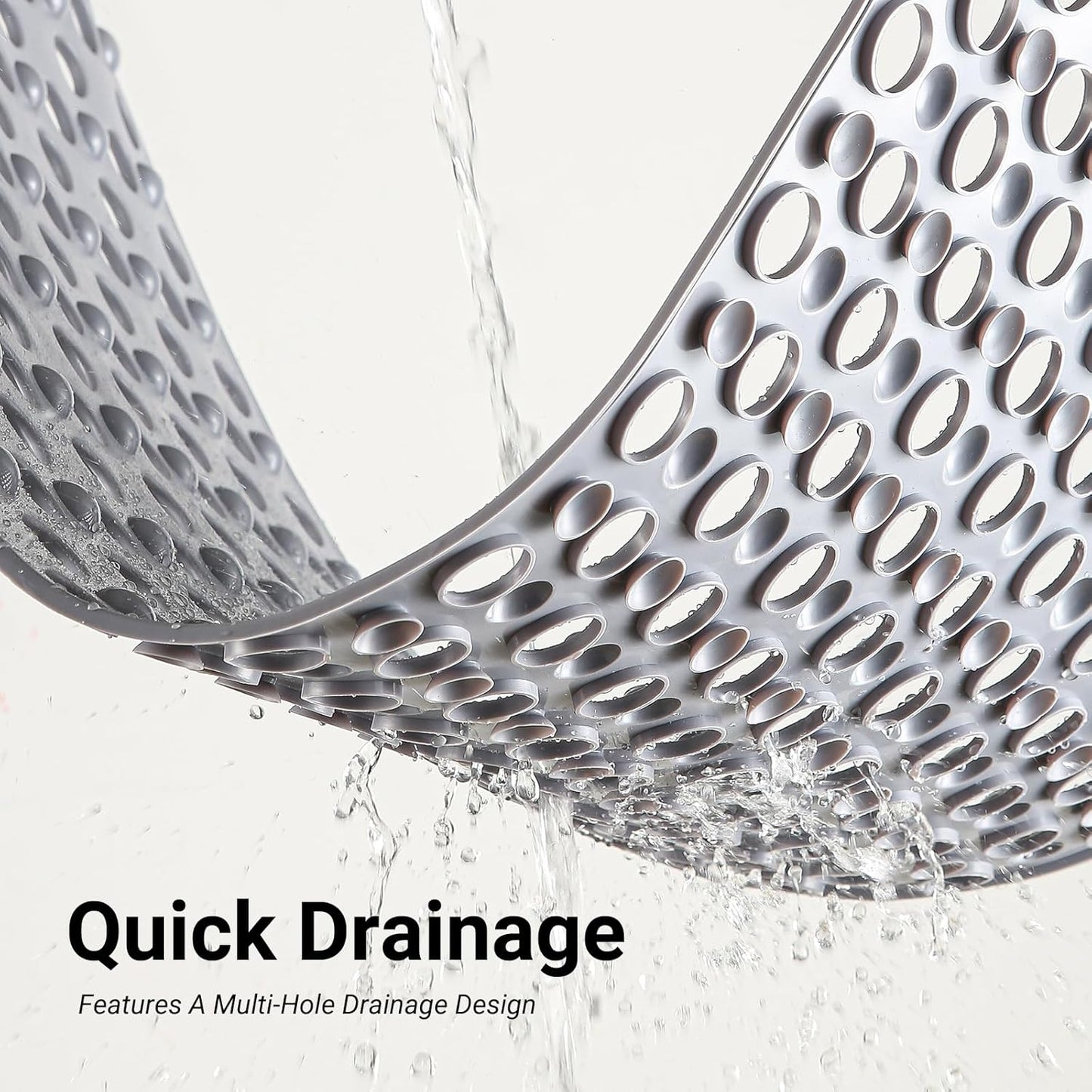 Non Slip Bathtub Mat and Shower Mat 31x17 inch,Bath Mat with Quick Dry Drain Holes and Suction Cups, Soft Comfortable Safe Bathroom Mat for Bath Tub, Floor, Tile (Grey)