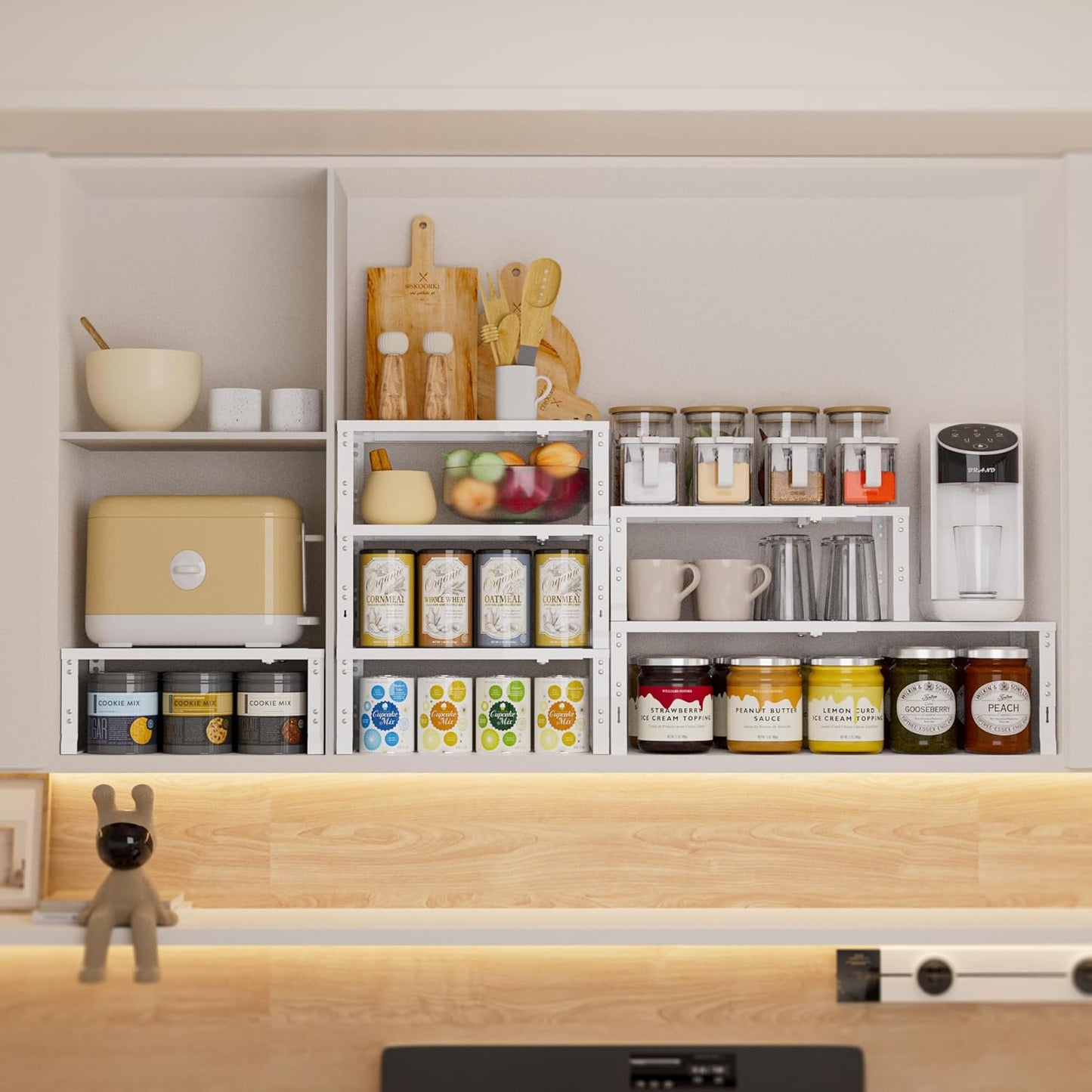 Expandable Spice Rack,Stackable Storage for Cabinet, Multi-Functional Kitchen Shelving,Height-Adjustable,Sustainable Organizer Solution(2Packs/White/Medium)