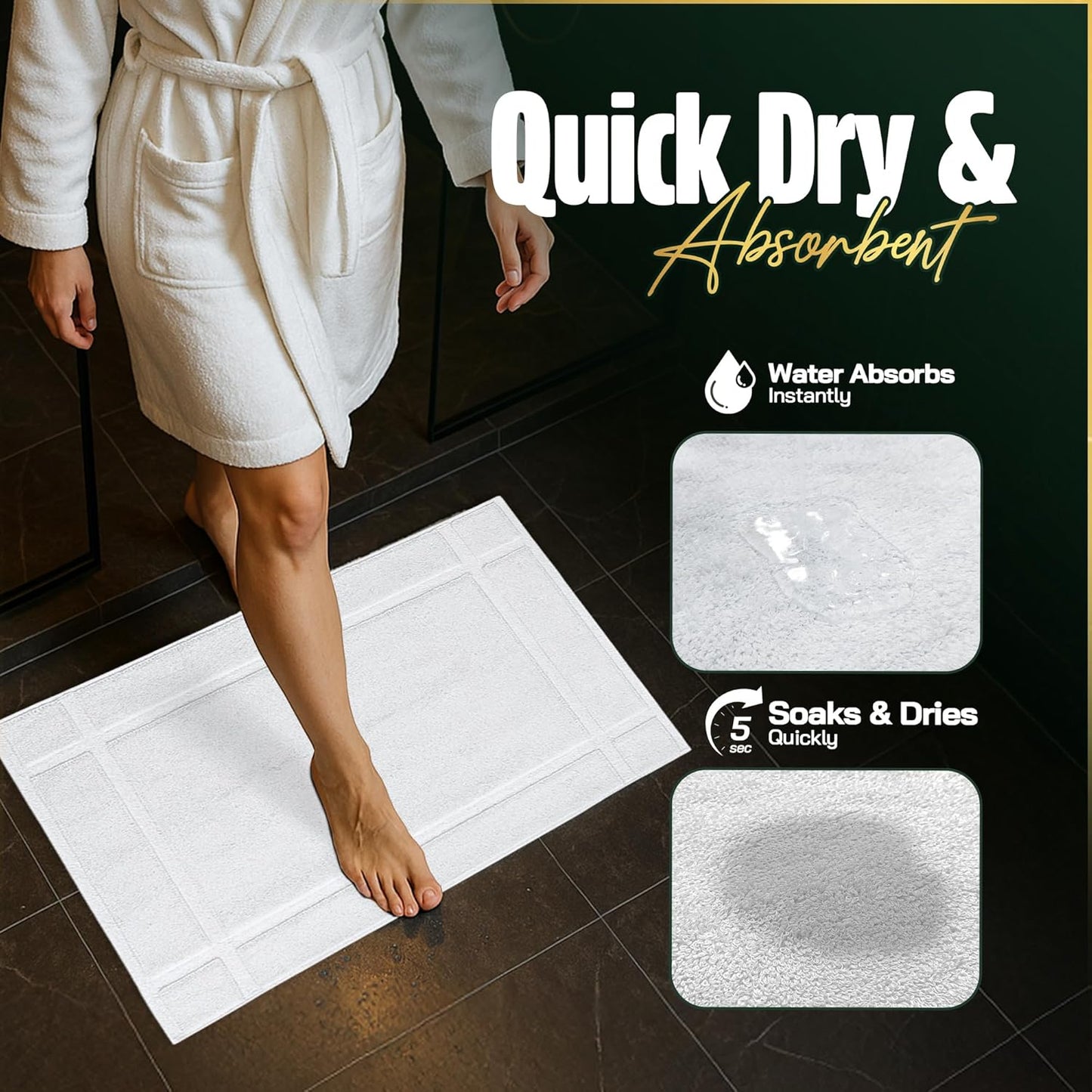 Pearl Linens Pack of 6 100% Cotton Bath Mat 18x25 inches, Soft & Absorbent Quick Dry Bathroom Mat Set, Not Bathroom Rugs, After Shower Mat, Bath Tub Mat, 687 GSM, Machine Washable, White