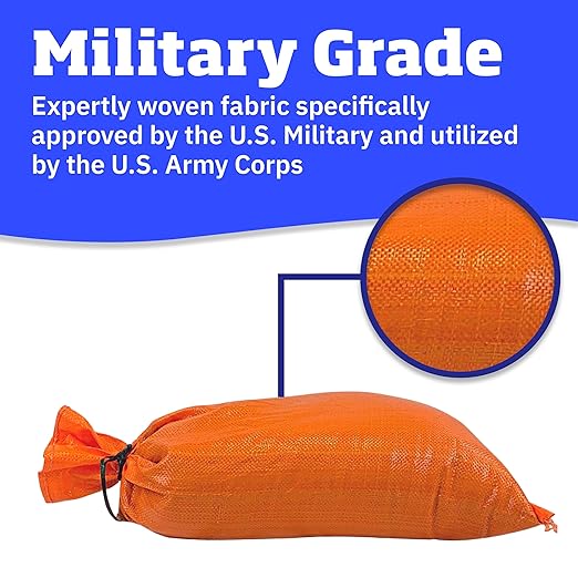 DURASACK Heavy Duty Sand Bags with Tie Strings Empty Woven Polypropylene Sand-Bags for Flood Control with 1600 Hours of UV Protection, 50 lbs Capacity, 14x26 inches, Orange, 12000 Count