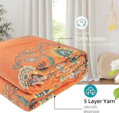 Boho Throw Blanket for Bed - 100% Pure Cotton Ultra Soft Rustic Quilt - Farmhouse Decor Bed Blankets, All Season Rustic Throw for Sofa Couch Chair(60"×80", Boho)