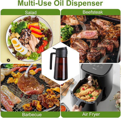 2-in-1 Glass Oil Dispenser & Sprayer - 16oz/470ml Leakproof Bottle for Cooking, Air Fryer, BBQ, Baking, Salad (Light-Blockage Black And Green)