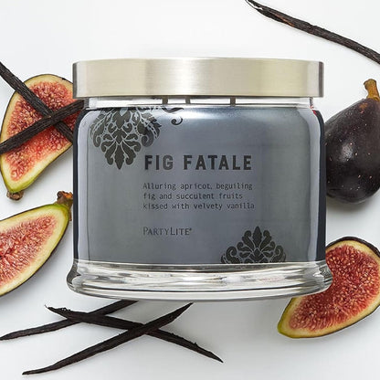 PartyLite Fig Fatale Scented, Notes of Apricot, Green Fig, Peach, Mango, Strawberry and Vanilla,13.2oz 3-Wick Jar Candle, 45 Hour Burn Time, Luxurious Fragrance, Perfect for Gifting