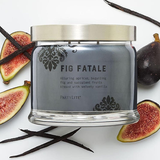 PartyLite Fig Fatale Scented, Notes of Apricot, Green Fig, Peach, Mango, Strawberry and Vanilla,13.2oz 3-Wick Jar Candle, 45 Hour Burn Time, Luxurious Fragrance, Perfect for Gifting