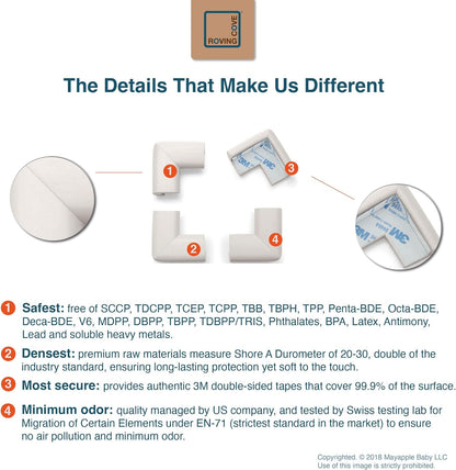 Roving Cove HeftyFit Corner Protector for Baby (4 Large Corners), Heavy-Duty Soft Rubber Foam Furniture Corner Bumper Guards, 3M Adhesive Pre-Taped, Oyster White (Off White)