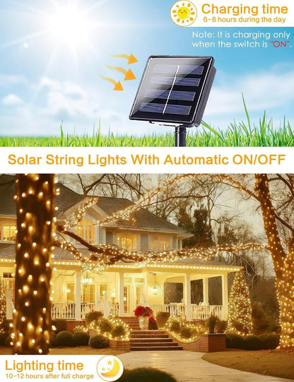 Solar String Lights Outdoor, 2 Pack 144FT 400 LED Solar Christmas Twinkle Lights Outside Waterproof Copper Wire with 8 Modes Solar Fairy Lights for Garden Tree Birthday Christmas Decor(Warm White)