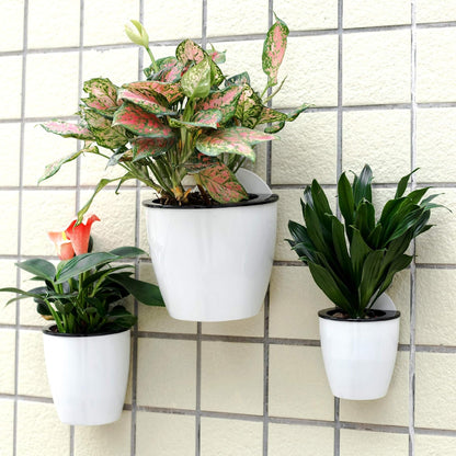 ORIMERC 6 Pack White Self Watering Wall Hanging Planter Pots Vertical Garden Window Mount Indoor Outdoor Plant Flower Basket Kitchen Herbs Balcony Railing Shelf Fence Bedroom Trellis Decor(Medium)