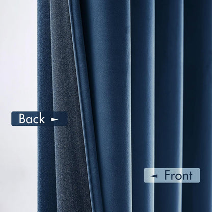 MIULEE Velvet Blackout Curtains Navy Blue Thermal Insulated Drapes for Bedroom Living Room Darkening 84 Inches Long Curtains Panels Rod Pocket Set of 2