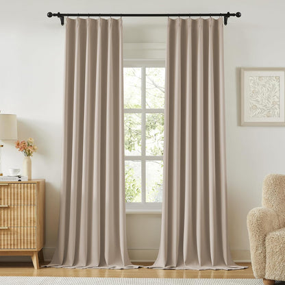 KangBang Taupe Pinch Pleated Blackout Curtains 96 Inches Long for Bedroom, Thermal Insulated Light Blocking Neutral Draperies Memory Shape Modern Decor with Adjustable Hooks,40x96 Inch,2 Panels