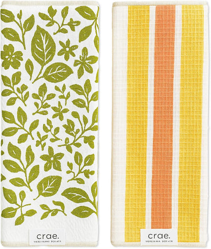 Microfiber Hand Towel & Washcloth Set of 2 - Double-Sided, Waffle Weave, Super Absorbent, Lint-Free, Fast Drying - Pat and Tricky Pattern for Bathroom, Kitchen, Car, and Window Cleaning