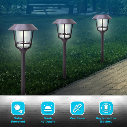 Solar LED Path Lights 4 Pack – 12 Lumens, Warm White, Oil-Rubbed Bronze, Solar Powered, Stainless Steel, Weather-Resistant for Garden, Walkway, Patio