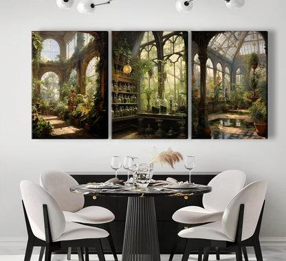 3pcs Framed William Morris Green Plants Canvas Wall Art Medieval Castle Posters Prints Gothictalian Landscape Painting Pictures Paintings Wall Decor for Living Room Bathroom Bedroom Decoration