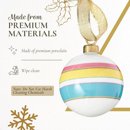 Spode Kit Kemp Christmas Ornament - Calypso Stripe Bauble- Porcelain Handcrafted Festive Charm, Unique Holiday Ornaments with Whimsical Design, Collectible Keepsake Holiday Decoration for Gifting