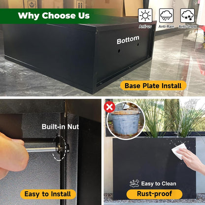 Galvanized Steel Metallic Heavy Planter for Outdoor Plants Metal Outdoor Planter Spliced Flower Box with Partitions for Outside,Indoor,Garden (Black, 24 * 12 * 24)