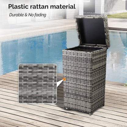 VINGLI Wicker Patio Trash Can, 27 Gallon Rattan Trash Can with Removable Lid, Outdoor Wicker Waste Basket, Wast Container (Grey)