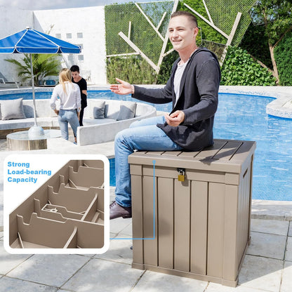 DRATO 50 Gallon Deck Box, Outdoor Storage Box for Patio Cushion, Sports Equipment, Garden Tools, Waterproof Patio Storage box, Lockable (Light Brown)