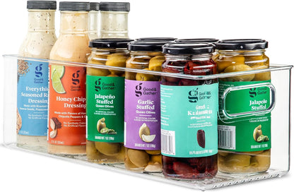 Plastic Food Storage Clear Container Bin with Handles for Organizing Kitchen, Pantry, Fridge, Freezer, Pantry,Bathroom. 16"x6"x5"