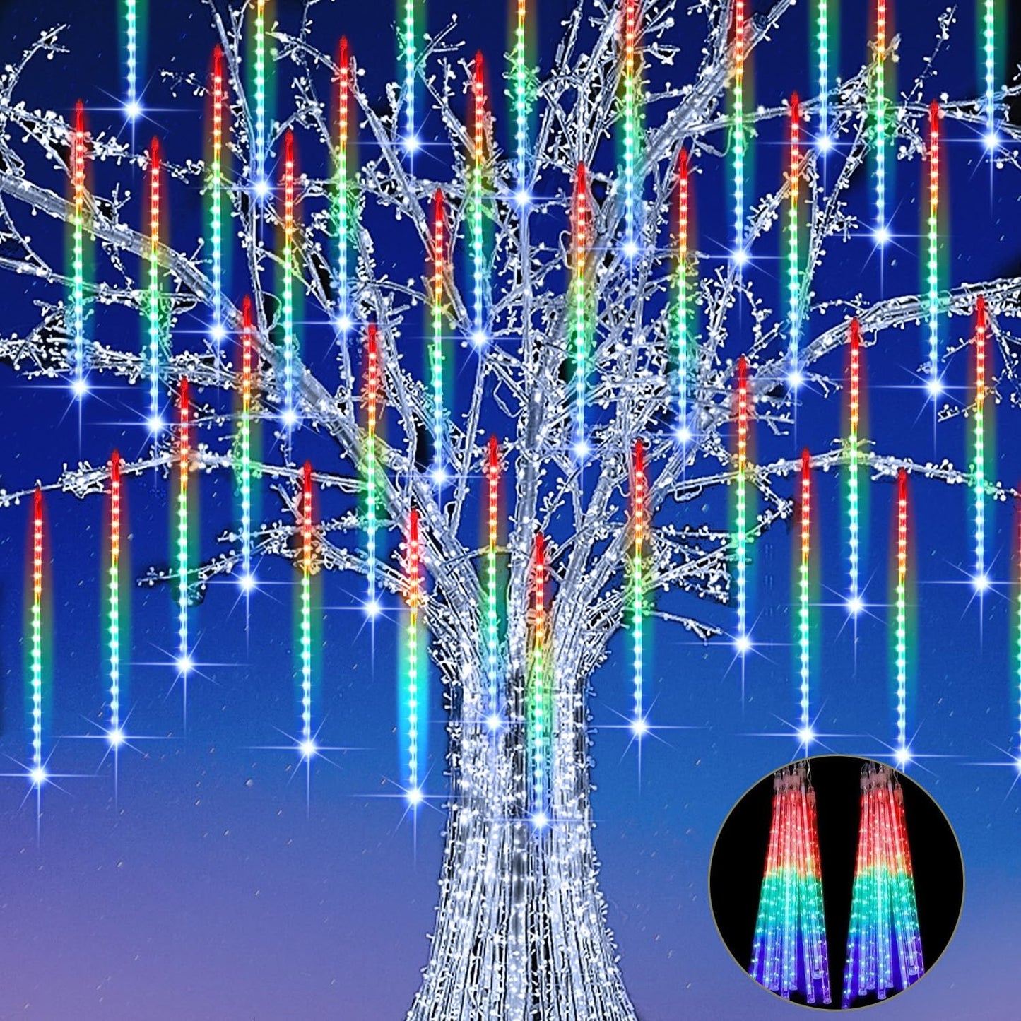 【4 Pack】 Christmas Meteor Shower Rain Lights 12inch, Totally 40 Tube 960 LEDs Icicle Lights Outdoor Raindrop Light for Xmas Halloween Wedding Party Tree Holiday Decoration, Colorful
