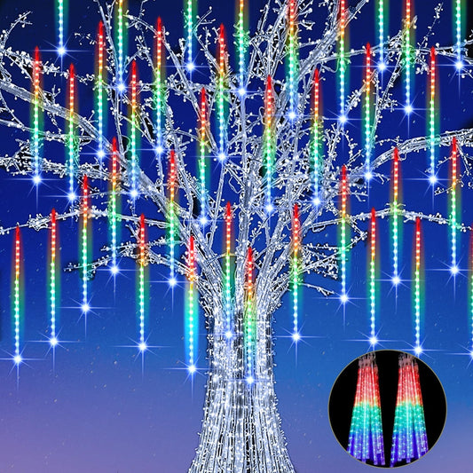 【4 Pack】 Christmas Meteor Shower Rain Lights 12inch, Totally 40 Tube 960 LEDs Icicle Lights Outdoor Raindrop Light for Xmas Halloween Wedding Party Tree Holiday Decoration, Colorful