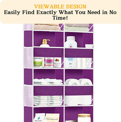 Over The Door Organizer 5 Tiers, Extra Large Behind Door Storage of 10 Compartments, 80 lbs Weight Capacity Hanging Storage Organizer with Clear Window Kids Toys,Shoes,Diapers,Room Storage,Purple