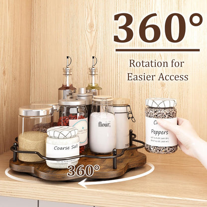 12" Lazy Susan Turntable Organizer,Round Wooden Lazy Susan Organization and Rotating Spice Rack for Dining Table,Pantry,Kitchen Countertop,Vanity,Cupboard and More.Vintage Wood(Petal Shape)