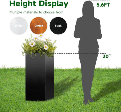 Galvanized Steel Metallic Heavy Planter for Outdoor Plants Metal Planters Box 14"x14"x30" Spliced Flower Planter with Partitions for Outside,Indoor,Garden (Black, 14 * 14 * 30)