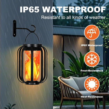 Solar Lantern Outdoor Lights, 2 Pack Waterproof Solar Powered Lanterns with Flickering Flame, Hanging Lantern Decorative for Outside, Solar Powered Outdoor Lights for Yard Garden Patio Table Decor