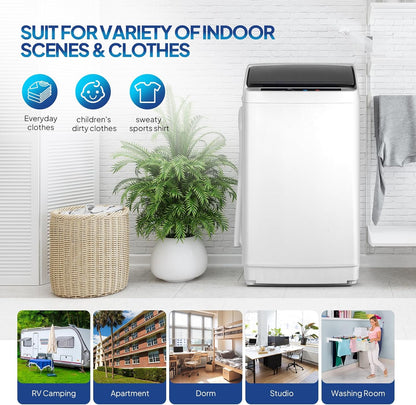 ROVSUN 17.8LBS Portable Washing Machine, Full-Automatic Electric Laundry Machine with Stainless Steel Drum, 110V Compact Washer and Spin Dryer Combo with Drain Pump for Apartment, Dorms, RV, Home