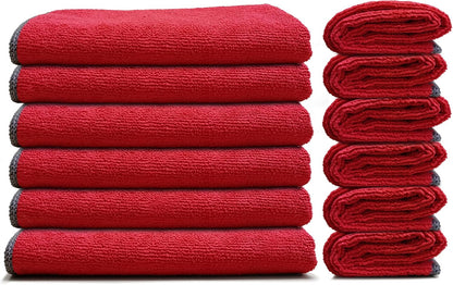 EvaClean Premium Microfiber Cleaning Cloth 16"x16" - Reusable, Washable, Non-Scratch, Microfiber Towels for Cleaning, Dusting, Polishing, High Absorbency & Durability, Red, 12-Pack