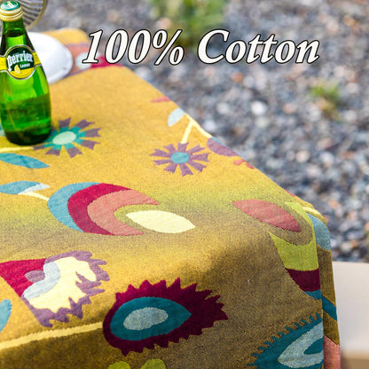 Snycler Boho Throw Blanket for Bed, 100% Organic Cotton Muslin Soft Throw-Yellow Boho Floral Farmhouse Rustic Spring Summer Fall Decor Blanket for Couch Sofa Quilt and Gift, 80" x 90"