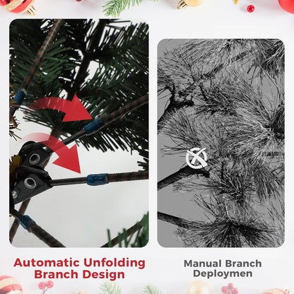 4.5ft Pre-lit Artificial Christmas Tree,Spruce Prelit Christmas Trees for Home,Office,Party Thickened PE&PVC Branch Tips & UL Listed Lights Incandescent Warm White,Fire-Resistant Automatic Branches