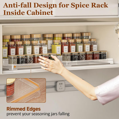 MUDEELA 2 Pack 3 Tier Spice Rack Organizer for Cabinet 11.6-Inch Spice Organization for Pantry, Non-Skid Spice Shelf with Protection Railing, Versatile Seasoning Organizer for Kitchen Counter