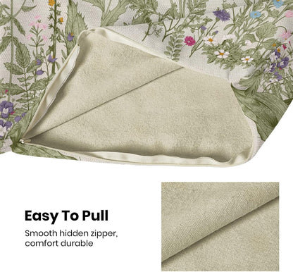 Spring Floral Pillow Covers 18 x 18 Inch Set of 2 Vintage Sage Green Wild Flowers Decor Throw Pillows Wildflower Plant Outdoor Farmhouse Decorative Cushion Cases for Couch Bed Sofa Decoration
