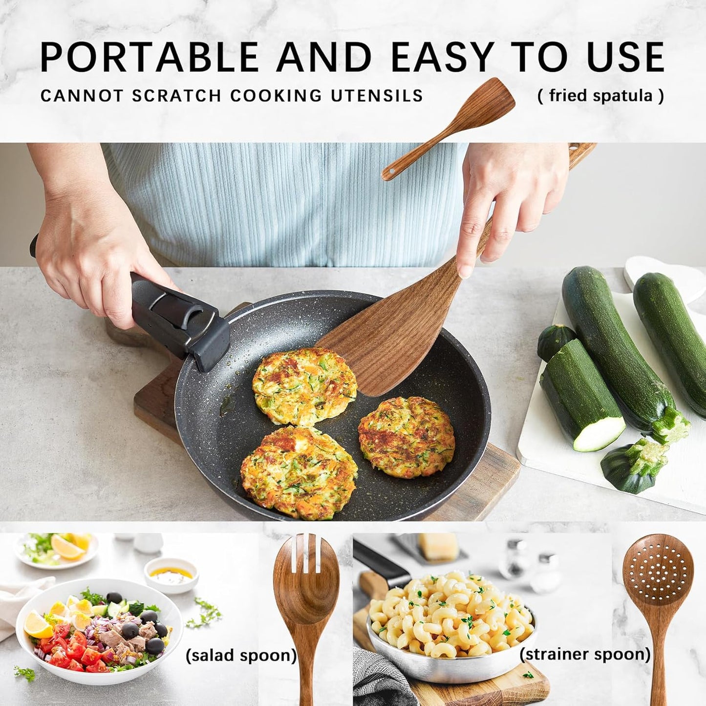 Wooden Spoons for Cooking, Nonstick Cooking Utensil Set with 4 Piece Acacia Wooden Spatulas and Spoons for Cooking, Terrific for Everyday Kitchen Tasks