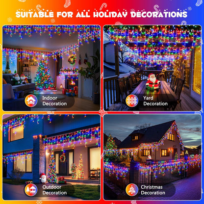 JMEXSUSS 400 LED 38.8Ft Icicle Christmas Lights With Remote - Outdoor Multicolor String Lights Plug in, 8 Mode for Outside Indoor House Yard Patio Eave Decorations