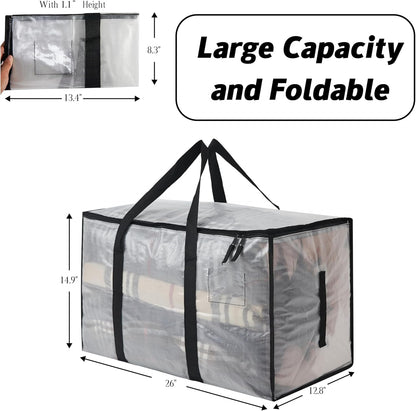 Heavy Duty 93L (24.5 Gallon) Stackable Storage Bins with Fully Openable Lids,Moving Bags Heavy Duty, Clear Plastic Totes for Moving Storage, Home Organization, Closet, Dorm Room. 8 pack