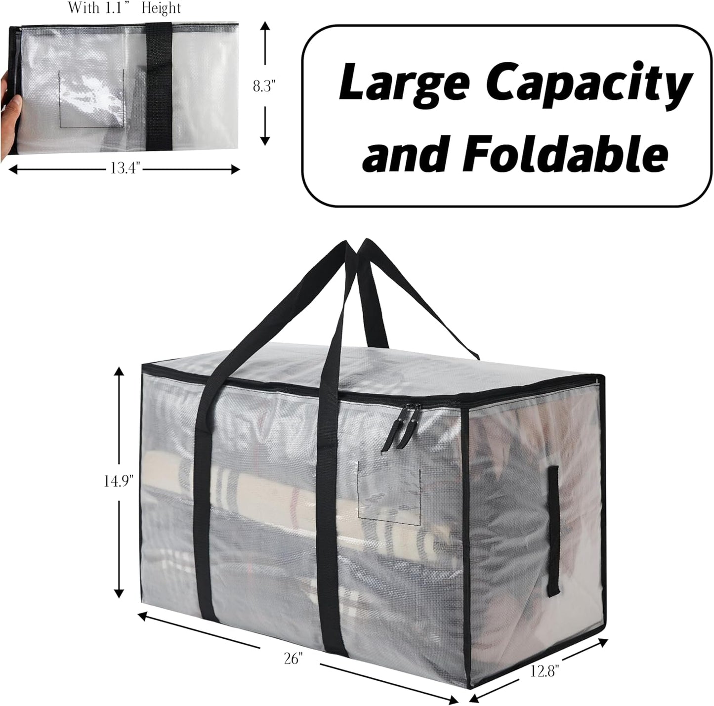 Heavy Duty 93L (24.5 Gallon) Stackable Storage Bins with Fully Openable Lids, Moving Bags Heavy Duty, Clear Plastic Totes for Moving Storage, Home Organization, Closet, Dorm Room. 12 pack