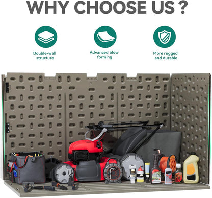 YITAHOME 200 Gallon Extra Large Deck Box, Double-Wall Resin Outdoor Storage Box with Flexible Divider for Patio Cushions Pool Supplies Garden Tools, 990 lbs Load Capacity, Lockable (Light Brown)