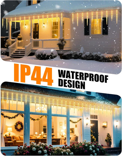 Minetom Icicle Lights Outdoor with Clips, 20ft 100 LED 20 Tubes Twinkling Crystal String Lights, Connectable Waterproof Hanging Icicle Christmas Lights Plug in for Eave Outdoor, Warm White